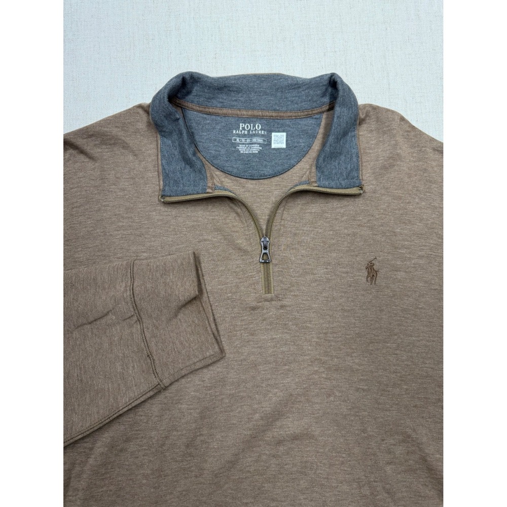 Polo Ralph Lauren Mens XL Performance Quarter Zip Pullover Brown Heather Logo